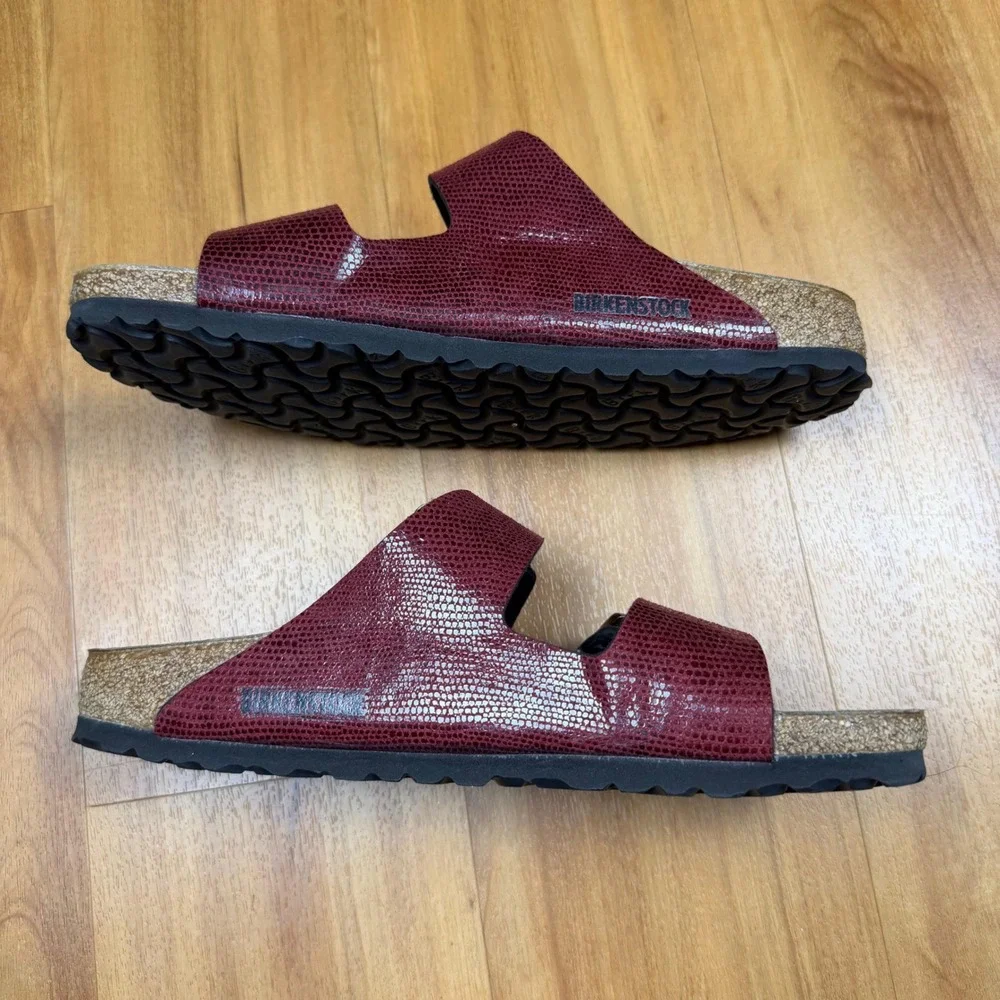 Birkenstock Arizona Maroon Red Lizard Embossed Sandals Mens‎ 9 L11 M9 EU 42